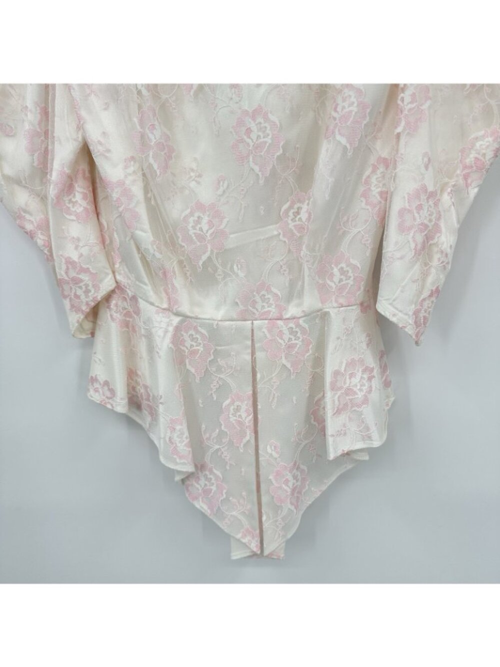 vintage 80s COQUETTE FLORAL BLOUSE XS victorian puff shoulders pink peplum retro - Picture 9 of 11